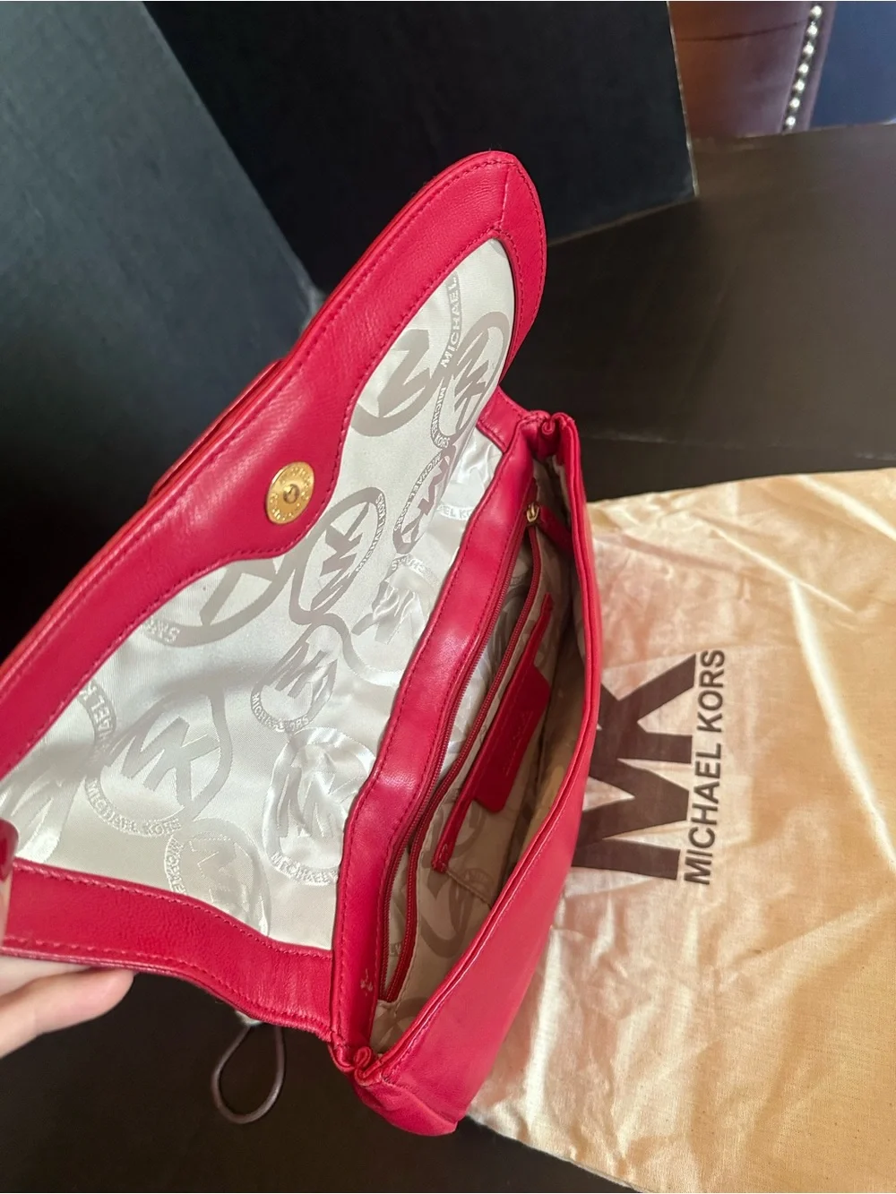 Michael Kors Hot Pink Leather Clutch with Gold-Tone Lock